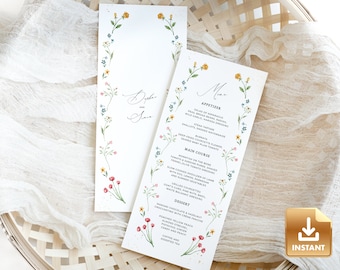 IONA - Wildflower Menu Card Template, Floral Menu Card, Colorful Wedding Menu, Spring Menu Template, Instant Download, Do It Yourself