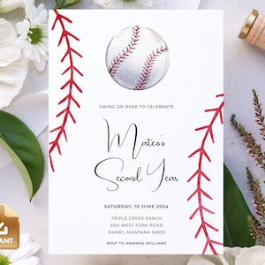 Baseball Birthday Invitation Template, Rookie of the Year Invite, Baseball 2nd Birthday Party, Boy Birthday Invite, Second Birthday Party