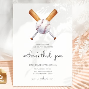 Baseball Birthday Invitation, 3rd Birthday Invite, Third Birthday Invitation Template, Baseball Third Birthday Party, Boy Birthday Invite