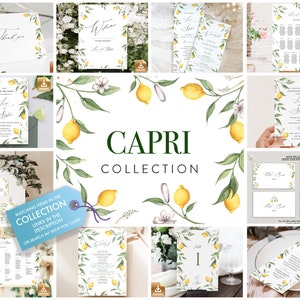 CAPRI - Summer Wedding Suite Template, Watercolor Lemon Wedding Set, Printable Wedding Suite, Destination Wedding, Summer Wedding Collection