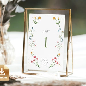 Wildflower Table Number Template, Floral Table Number Sign, 5x7" Table Numbers, Colorful Wedding Table Number, Editable Table Number Card