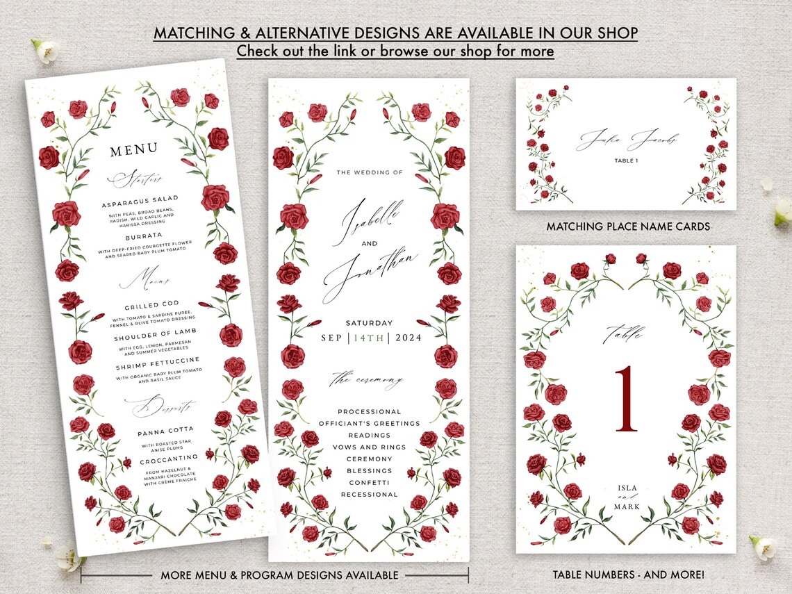 Red Rose Wedding Program Template Romantic Ceremony Program - Etsy