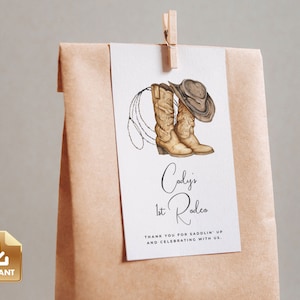 First Rodeo Thank You Favor Tag, Cowboy 1st Birthday Printable Gift Tag ...