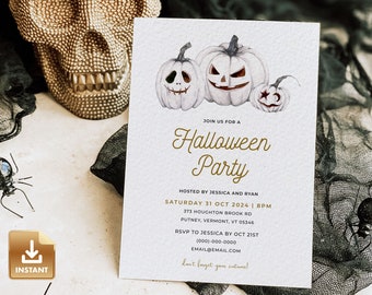 Halloween Party Invitation Template, Halloween Costume Party Invite, Jack-o-Lantern Halloween Invitation, Halloween Party, Editable Template