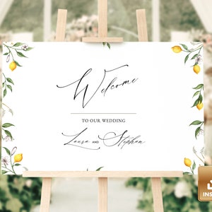 CAPRI - Summer Wedding Welcome Sign Template, Custom Wedding Welcome Sign, Lemon Welcome Sign Wedding, Citrus Welcome Sign, Instant Download