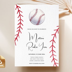 Rookie of the Year Invitation Template, Baseball First Birthday Invitation, 1st Birthday Invite, Baseball Birthday Party, Boy Birthday Party
