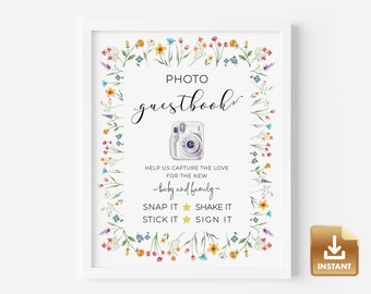 Baby Shower Photo Guest Book Template, Wildflower Guestbook Sign, Baby Shower Printable Flower Guestbook, Wildflower Baby Shower Photo Booth