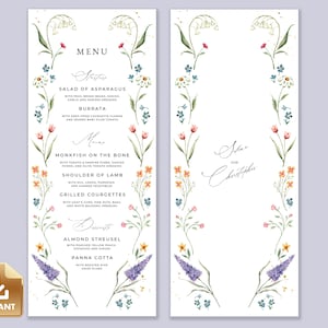 Wildflower Wedding Menu Card Template, Floral Wedding Menu, Wildflower Bridal Shower Menu, Summer Wedding Menu, Spring Menu Card Template