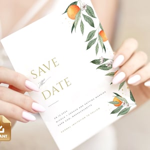 CLEMMIE - Citrus Save The Date Card Template, Summer Save-the-date, Wedding Announcement Card, Destination Wedding Announcement Card