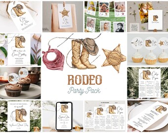 Cowboy 1st Birthday Party Bundle: First Rodeo Invite (Digital Download)
