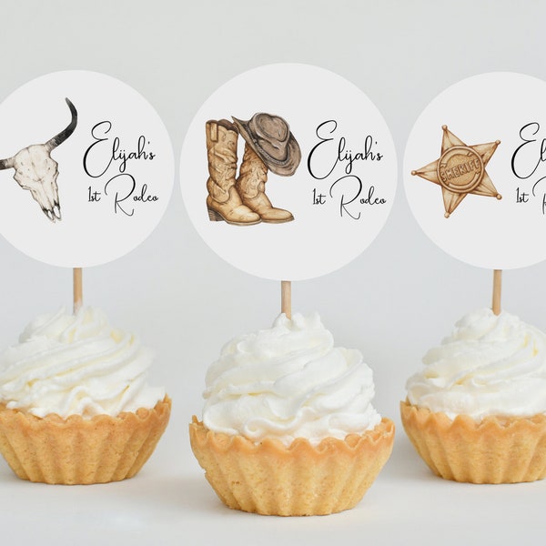 1st Rodeo Cupcake Topper Template, Cowboy Birthday Party, Printable Editable Cupcake Topper, Western Cupcake Decor, Wild West 1st Birthday