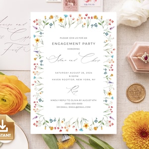 FLORA - Engagement Party Invitation Template, Colorful Engagement Party Invitation, INSTANT Download, Summer Engagement Party Invitation
