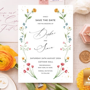 IONA - Save The Date Card, Hand-Painted Watercolor Lemons, Instant Download, Summer Save The Date, Save Date Template, DIY Editable