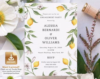 Summer Engagement Party Invitation Template, Citrus Lemon Invite, Instant Download, Italian Wedding - CAPRI