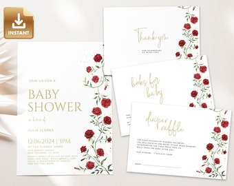 Red Rose Baby Shower Invitation Template (Digital Download)