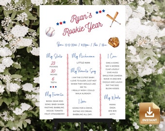Baseball Rookie Milestone Sign: First Birthday Sport Decor (Printable Template)
