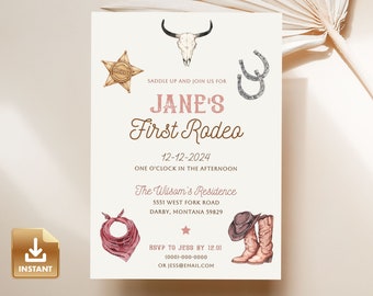 First Rodeo Birthday Invitation Template, Cowboy Birthday Invitation Printable, Ranch Birthday Invitation, Wild West First Birthday Template