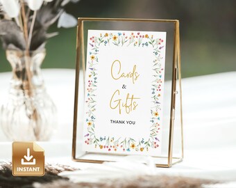 Wildflower Wedding Cards and Gifts Sign, Boho Wedding Gifts Sign, Floral Summer Wedding Gifts and Cards Sign, Editable & Printable