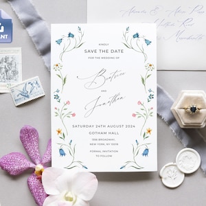 ISHA - Wildflower Save The Date Template, Instant Download, Summer Save The Date Card, Save Date Template, Wildflower Wedding Announcement
