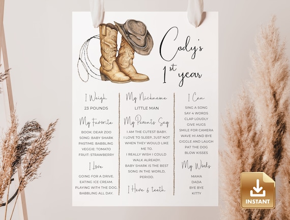First Rodeo Milestone Sign Template, 1st Rodeo Birthday Party Sign, Cowboy Birthday Party, 1st Birthday Milestone Board, Template Download