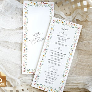 FLORA - Wildflower Menu Card Template, Summer Wedding Menu, Colorful Bridal Shower Menu Card, Printable Floral Menu, Do It Yourself Menu