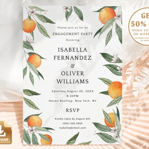 Summer Engagement Party Invitation Template, Editable Oranges Engagement Invite Card, Printable Citrus Engagement Invitation - CLEMMIE