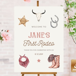 1st Rodeo Birthday Welcome Sign Template, First Birthday Party Welcome Sign, Editable Western Sign, Cowboy Birthday Party, Instant Download
