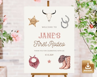 1st Rodeo Birthday Welcome Sign Template, First Birthday Party Welcome Sign, Editable Western Sign, Cowboy Birthday Party, Instant Download