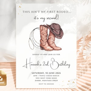 2nd Rodeo Birthday Party Invitation, Second Rodeo Birthday Invitation Template, Cowboy Birthday Invitation Template, Western Birthday Invite
