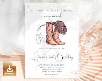 2nd Rodeo Birthday Party Invitation, Second Rodeo Birthday Invitation Template, Cowboy Birthday Invitation Template, Western Birthday Invite