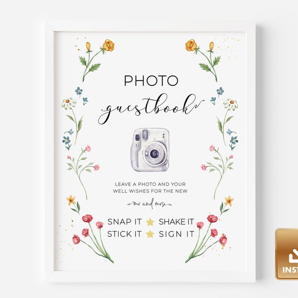 Wildflower Wedding Photo Guest Book Sign, Printable Photo Guest Book Sign, Wedding Photo Guestbook Sign Template, Wedding Photobooth - IONA