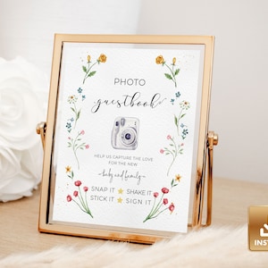 Wildflower Guest Book Baby Shower Sign Template, Floral Guestbook Sign Printable, Baby Shower Photo Booth, Baby Shower Guest Book Poster