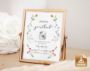 Wildflower Guest Book Baby Shower Sign Template, Floral Guestbook Sign Printable, Baby Shower Photo Booth, Baby Shower Guest Book Poster