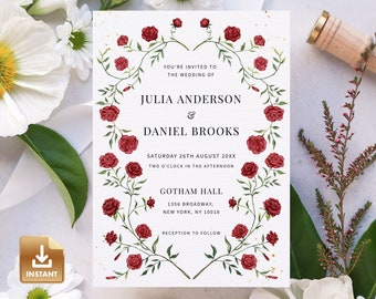 Red Rose Wedding Invitation Template: Elegant DIY Card (Digital Download)