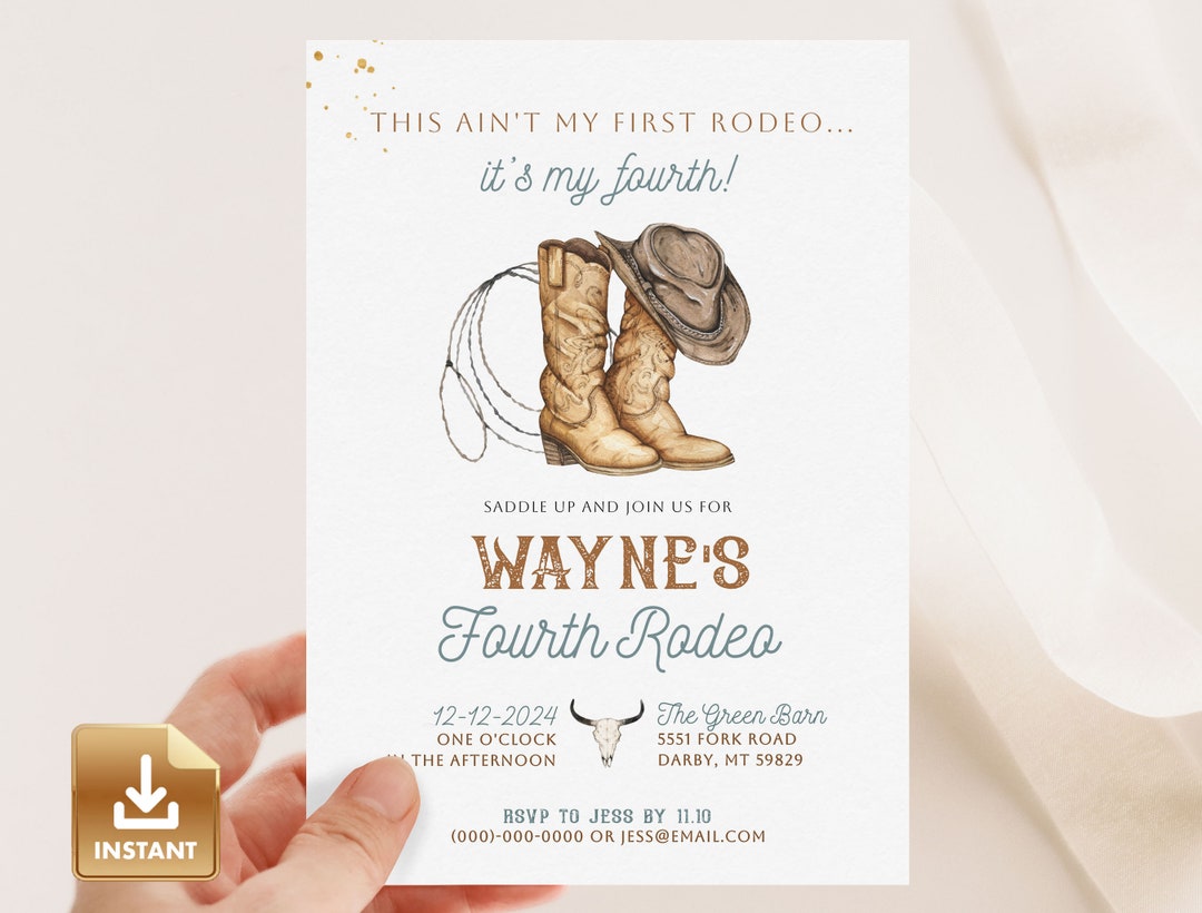 4th Rodeo Birthday Party Invitation, Cowboy Birthday Invitation ...