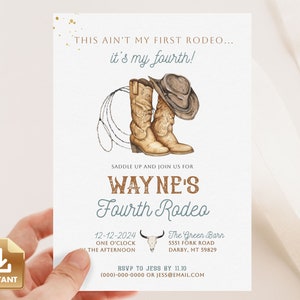 4th Rodeo Birthday Party Invitation, Cowboy Birthday Invitation Template, Western Birthday Invite, Not My First Rodeo, Cowboy Party Invite
