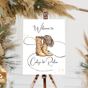 1st Rodeo Birthday Welcome Sign Template, First Birthday Party Welcome Sign, Western Editable Sign, Cowboy Birthday Party, Instant Download