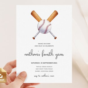 Baseball 4th Birthday Invitation, Boy Birthday Invite, Rookie Year Invite, Fourth Birthday Invitation Template, Baseball 4th Birthday Party