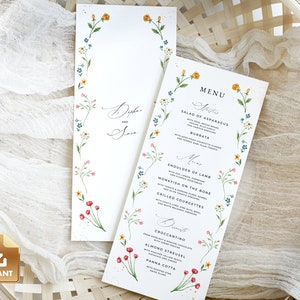 Wildflower Menu Card Template, Floral Wedding Menu, Summer Wedding Menu, Dinner Menu Template, Colorful Wedding Menu, Editable & Printable