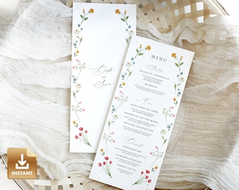 Wildflower Menu Card Template, Floral Wedding Menu, Summer Wedding Menu, Dinner Menu Template, Colorful Wedding Menu, Editable & Printable