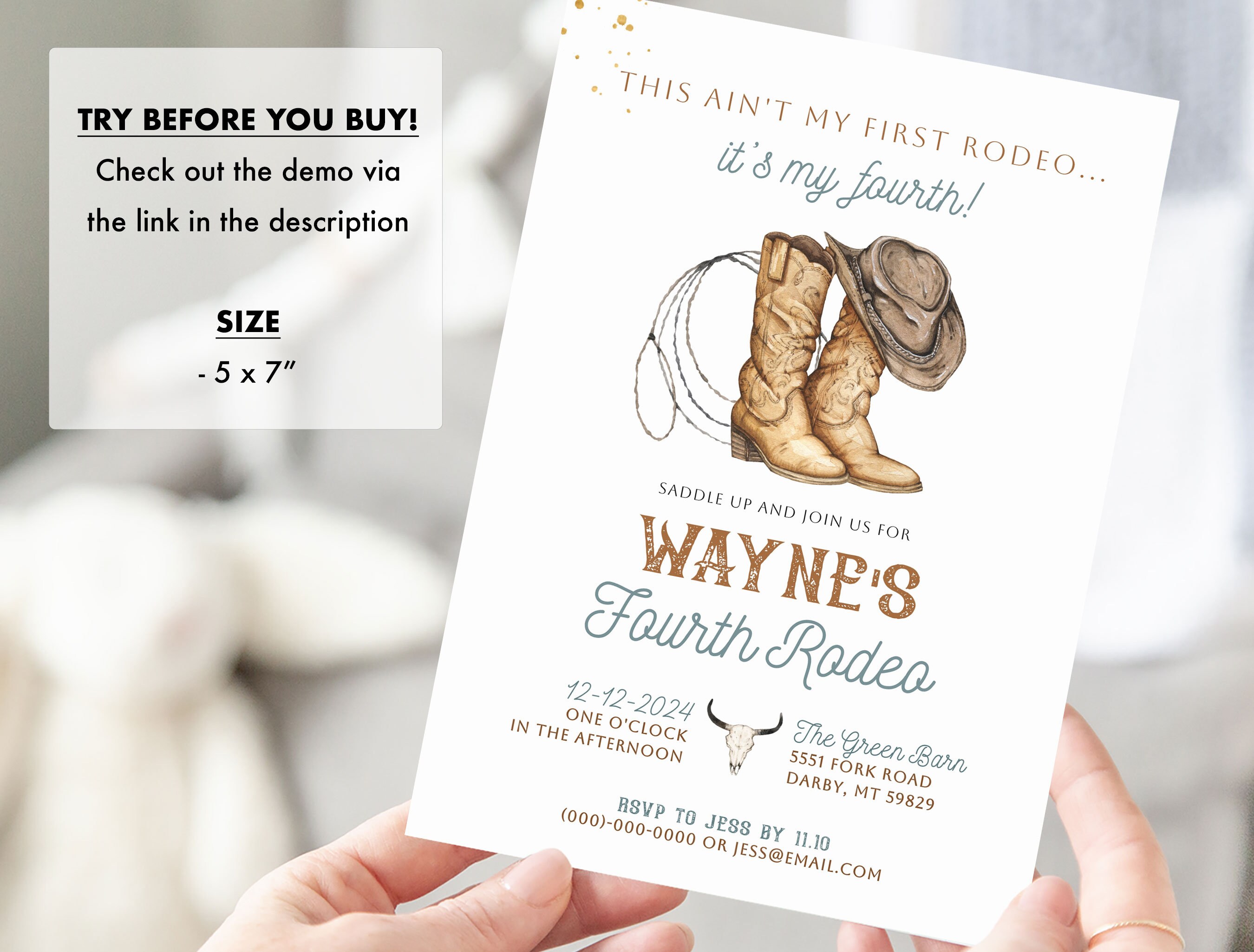 4th Rodeo Birthday Party Invitation, Cowboy Birthday Invitation ...