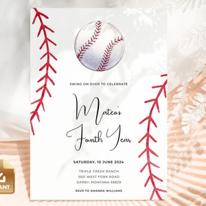 Baseball 4th Birthday Invitation, Rookie Year Invite, Fourth Birthday Invitation Template, Baseball 4th Birthday Party, Boy Birthday Invite
