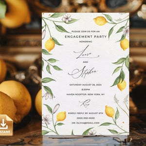 CAPRI - Engagement Party Invitation Template, Lemon Engagement Invitation, INSTANT Download, Summer Engagement Invitation