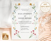 Wildflower Wedding Invitation, Romantic Floral Invite Template, Do It Yourself Card, Instant Download, Editable & Printable - IONA