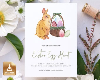Printable Easter Egg Hunt Invitation, Digital Easter Invite, Editable Invitation Template, Easter Egg Hunt Invite, Easter Egg Hunt Evite