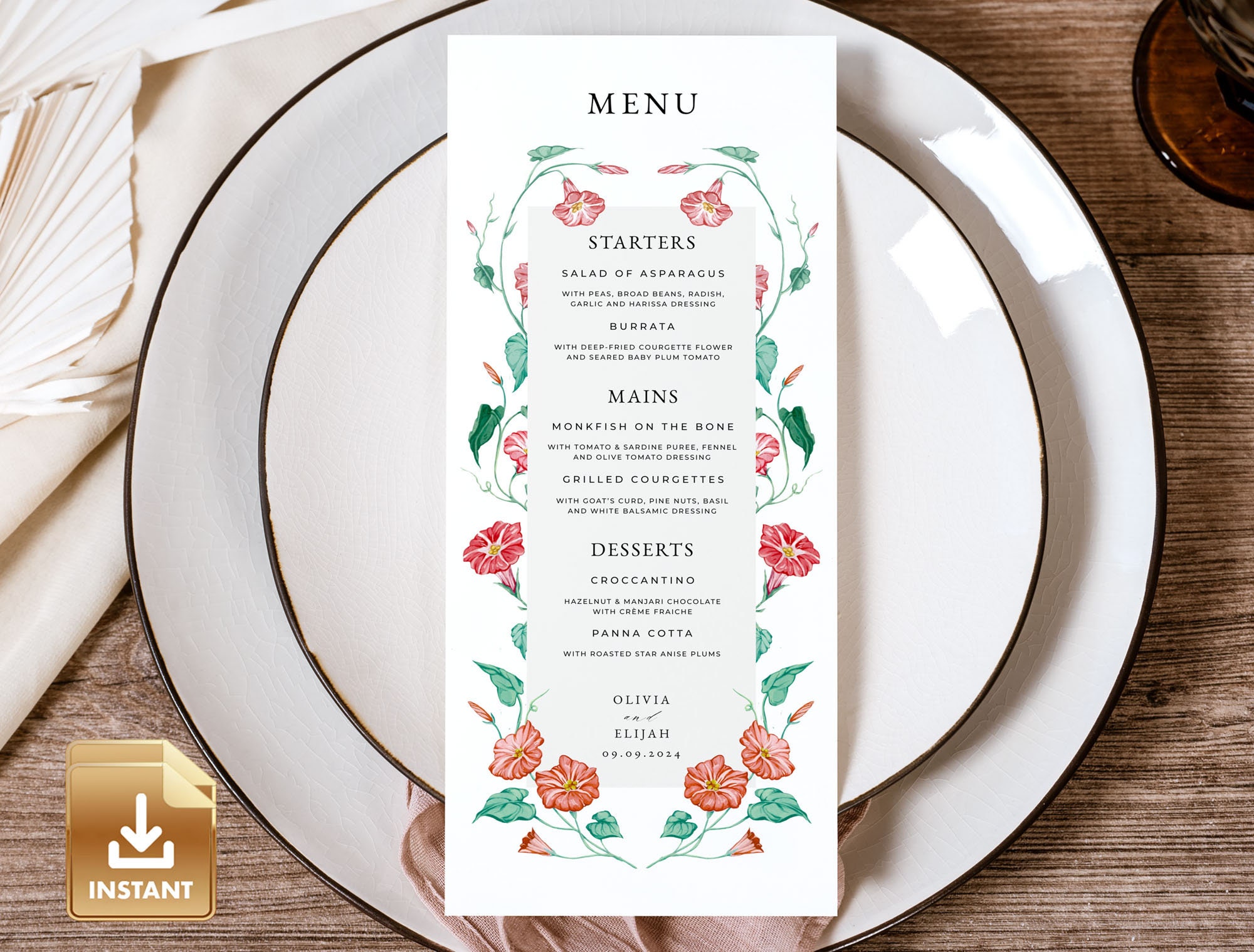 Flower Design For Menu VIVIA Floral Menu Card Template Flower Wedding Menu Floral - Etsy