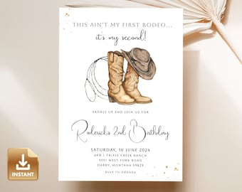 2nd Rodeo Birthday Party Invitation, Western Birthday Invite, Second Rodeo Birthday Invitation Template, Cowboy Birthday Invitation Template