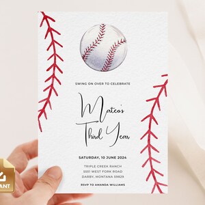 Baseball Birthday Invitation, Third Birthday Invitation Template, Baseball 3rd Birthday Party, Boy Birthday Invite, Baseball Party Invite