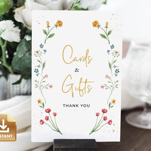Bohemian Wedding Cards and Gifts Sign, Colorful Summer Wedding Gifts Sign, Wildflower Wedding Gifts and Cards Sign, Editable & Printable