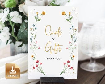 Bohemian Wedding Cards and Gifts Sign, Colorful Summer Wedding Gifts Sign, Wildflower Wedding Gifts and Cards Sign, Editable & Printable